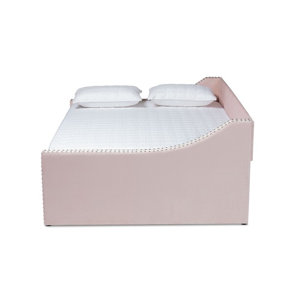 Baxton Studio Raphael Modern and Contemporary Pink Velvet Fabric Full Size Daybed with Trundle - 187-11482-ZORO