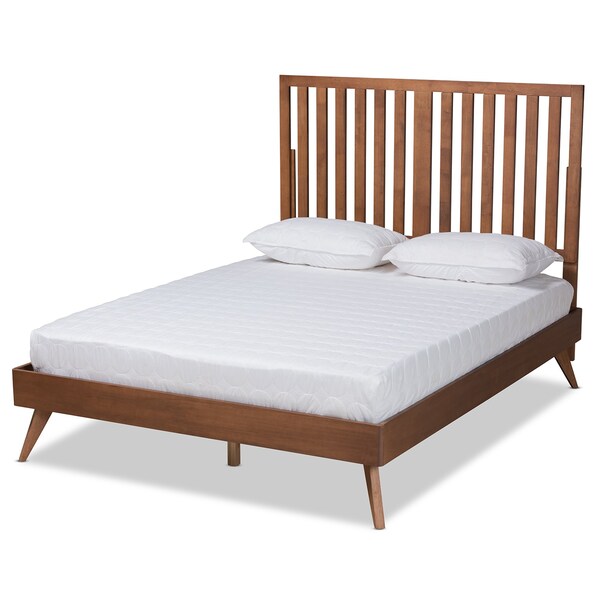 Baxton Studio Saki Mid-Century Modern Walnut Brown Finished Wood Full Size Platform Bed - 186-11135-9407-ZORO