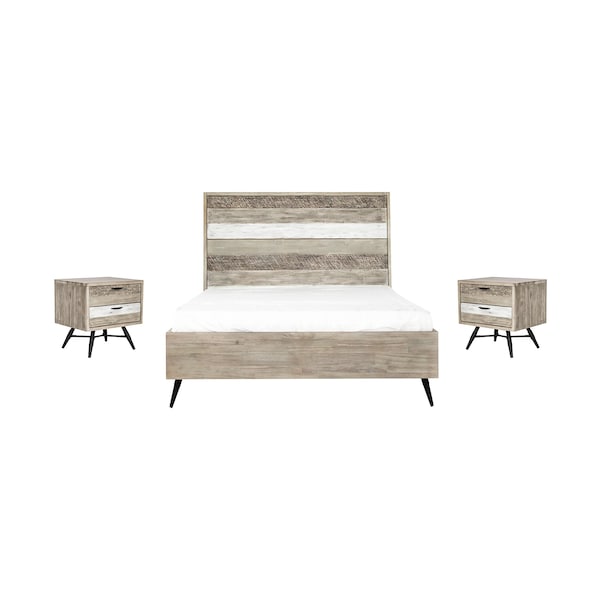 Armen Living Bridges 3 Piece Queen Bedroom Set in Two-Tone Acacia Wood - SETBRBDQN3A