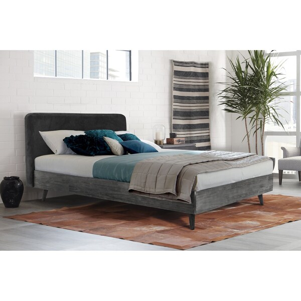 Armen Living Mohave Mid-Century Tundra Gray Acacia King Platform Bed - LCMVBDTGKG