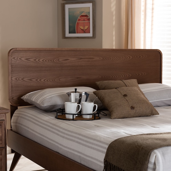 Baxton Studio Mailene Mid-Century Walnut Brown Finished Wood Queen Size Headboard - 156-9429
