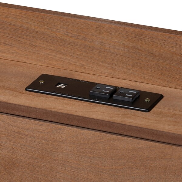 Baxton Studio Decker MidCentury  Walnut Brown Finished Wood Full Size Platform Bed with Charging Station - 217-11893-ZORO