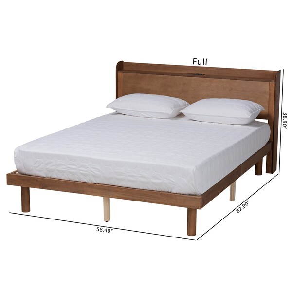 Baxton Studio Decker MidCentury  Walnut Brown Finished Wood Full Size Platform Bed with Charging Station - 217-11893-ZORO
