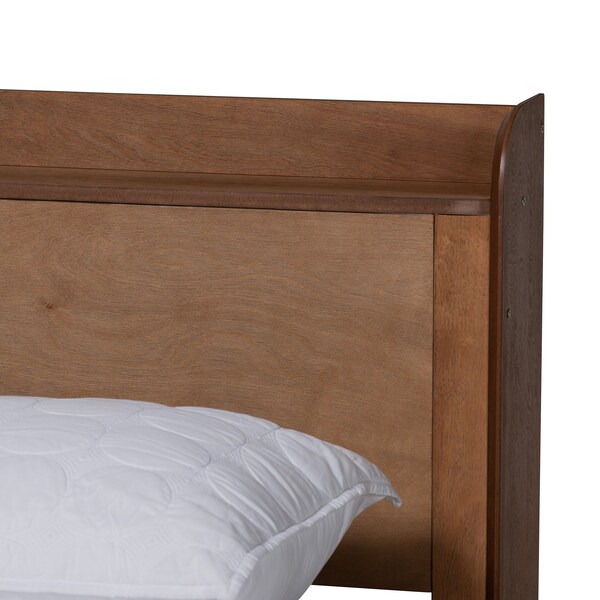 Baxton Studio Decker MidCentury  Walnut Brown Finished Wood Full Size Platform Bed with Charging Station - 217-11893-ZORO