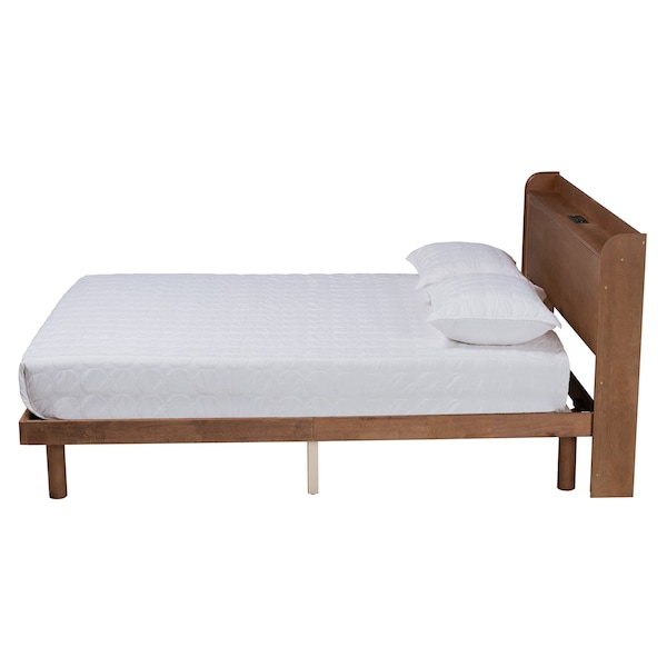 Baxton Studio Decker MidCentury  Walnut Brown Finished Wood Full Size Platform Bed with Charging Station - 217-11893-ZORO