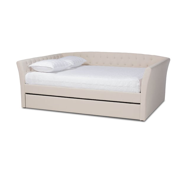 Baxton Studio Delora Beige Upholstered Queen Size Daybed with Roll-Out Trundle Bed - 158-9667