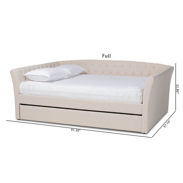 Baxton Studio Delora Beige Upholstered Queen Size Daybed with Roll-Out Trundle Bed - 158-9667