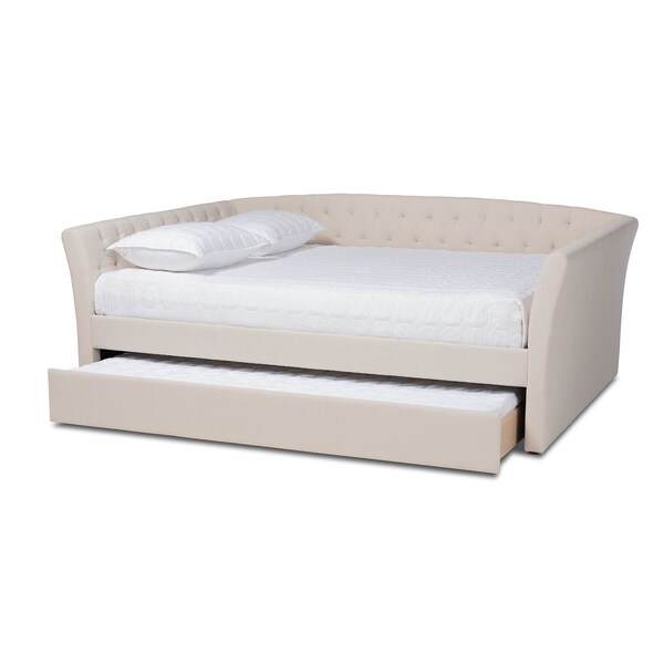 Baxton Studio Delora Beige Upholstered Queen Size Daybed with Roll-Out Trundle Bed - 158-9667