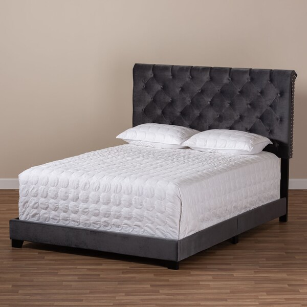 Baxton Studio Candace Luxe and Glamour Dark Grey Velvet Upholstered Full Size Bed - 149-8950