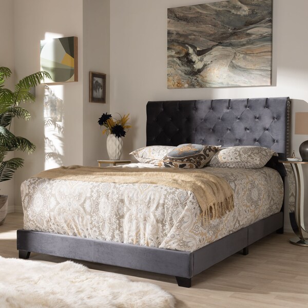 Baxton Studio Candace Luxe and Glamour Dark Grey Velvet Upholstered Full Size Bed - 149-8950