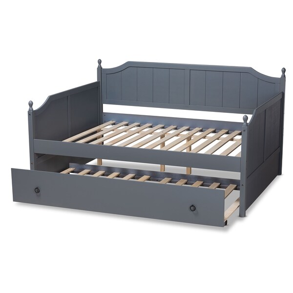 Baxton Studio Millie Cottage Farmhouse Grey Finished Wood Full Size Daybed with Trundle - 179-11168-ZORO