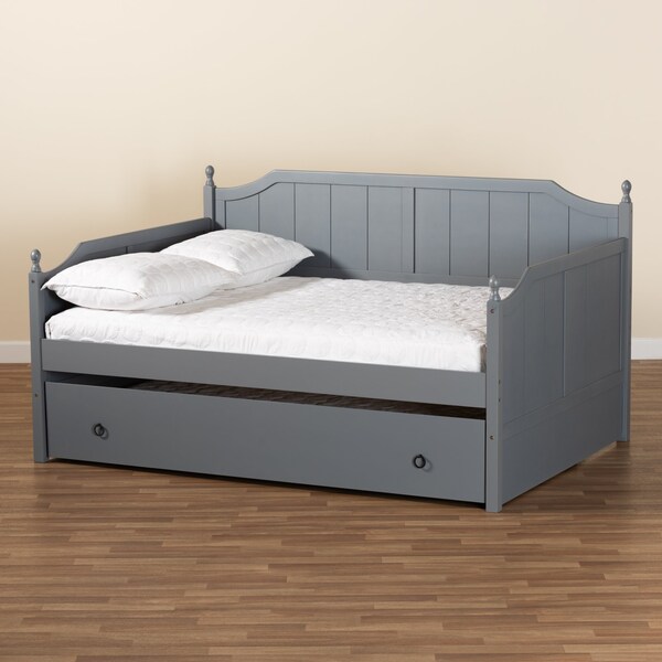 Baxton Studio Millie Cottage Farmhouse Grey Finished Wood Full Size Daybed with Trundle - 179-11168-ZORO