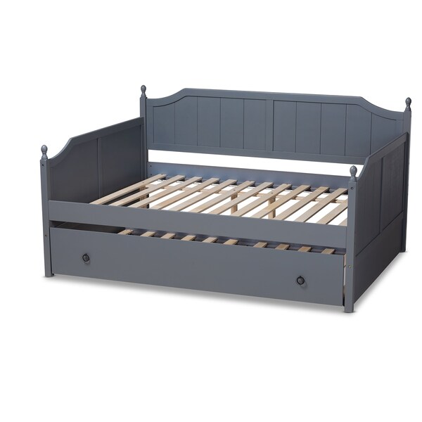 Baxton Studio Millie Cottage Farmhouse Grey Finished Wood Full Size Daybed with Trundle - 179-11168-ZORO