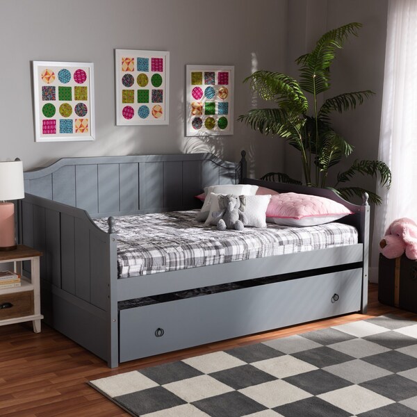 Baxton Studio Millie Cottage Farmhouse Grey Finished Wood Full Size Daybed with Trundle - 179-11168-ZORO