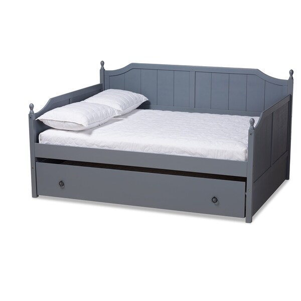 Baxton Studio Millie Cottage Farmhouse Grey Finished Wood Full Size Daybed with Trundle - 179-11168-ZORO