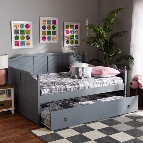Baxton Studio Millie Cottage Farmhouse Grey Finished Wood Full Size Daybed with Trundle - 179-11168-ZORO