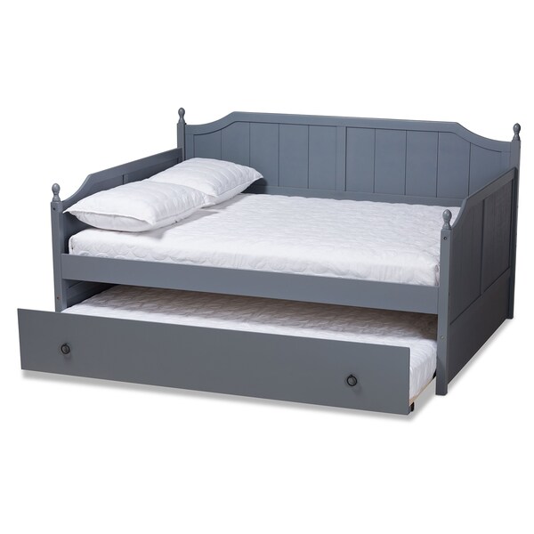 Baxton Studio Millie Cottage Farmhouse Grey Finished Wood Full Size Daybed with Trundle - 179-11168-ZORO