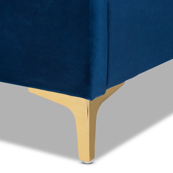 Baxton Studio Fabrico Glam and Luxe Navy Blue Velvet Upholstered and Gold Metal King Size Platform Bed - 214-10942-ZORO