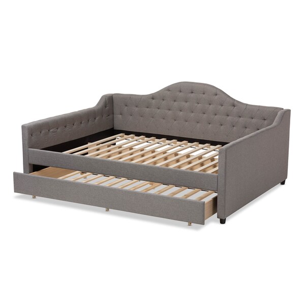 Baxton Studio Eliza Grey Upholstered Queen Size Daybed with Trundle - 147-8718