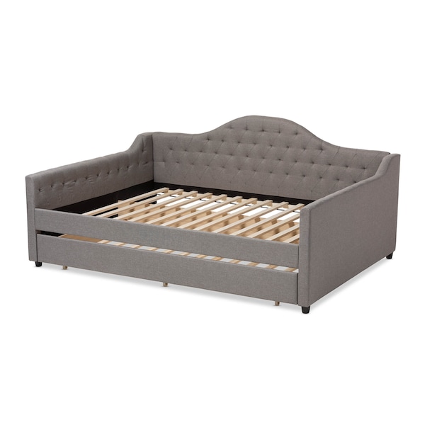 Baxton Studio Eliza Grey Upholstered Queen Size Daybed with Trundle - 147-8718
