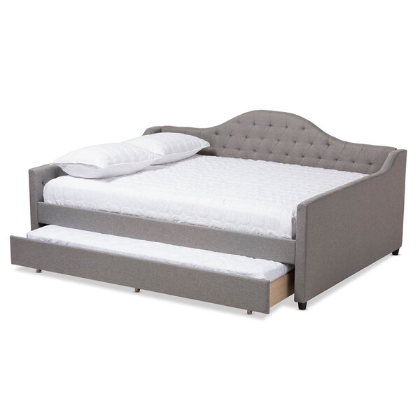 Baxton Studio Eliza Grey Upholstered Queen Size Daybed with Trundle - 147-8718