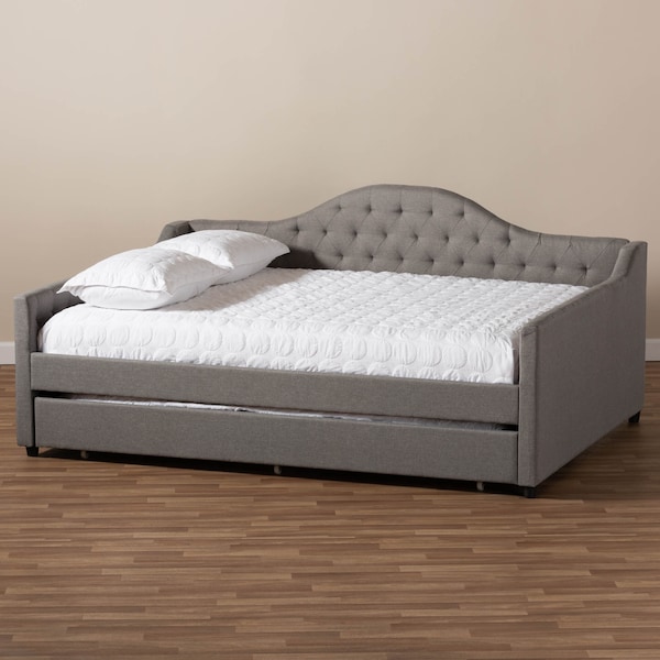 Baxton Studio Eliza Grey Upholstered Queen Size Daybed with Trundle - 147-8718