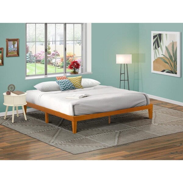East West Furniture East West Furniture DNP-23-K Denton King Size Platform Bed Frame with 4 Solid Wood Legs & 2 Extra Center Legs - Oak - DNP-23-K