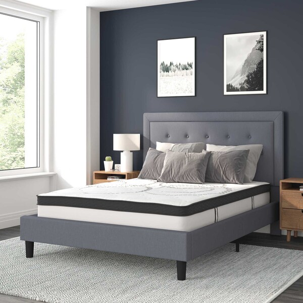 Flash Furniture Queen Size Lt Gray Fabric Platform Bed w/ Mattress - SL-BM10-27-GG
