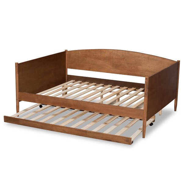 Baxton Studio Veles Mid-Century Modern Ash Walnut Finished Wood Full Size Daybed with Trundle - 183-11174-9826-ZORO