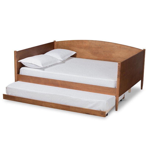 Baxton Studio Veles Mid-Century Modern Ash Walnut Finished Wood Full Size Daybed with Trundle - 183-11174-9826-ZORO
