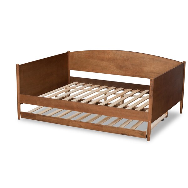 Baxton Studio Veles Mid-Century Modern Ash Walnut Finished Wood Full Size Daybed with Trundle - 183-11174-9826-ZORO