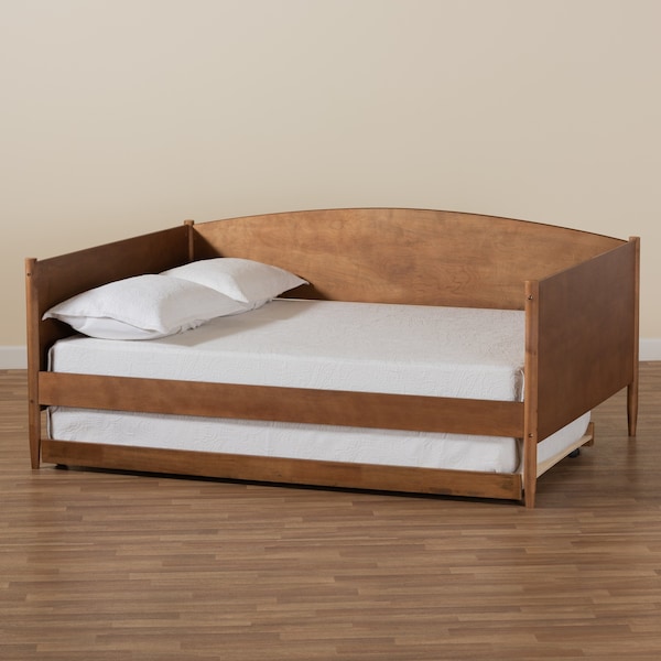 Baxton Studio Veles Mid-Century Modern Ash Walnut Finished Wood Full Size Daybed with Trundle - 183-11174-9826-ZORO