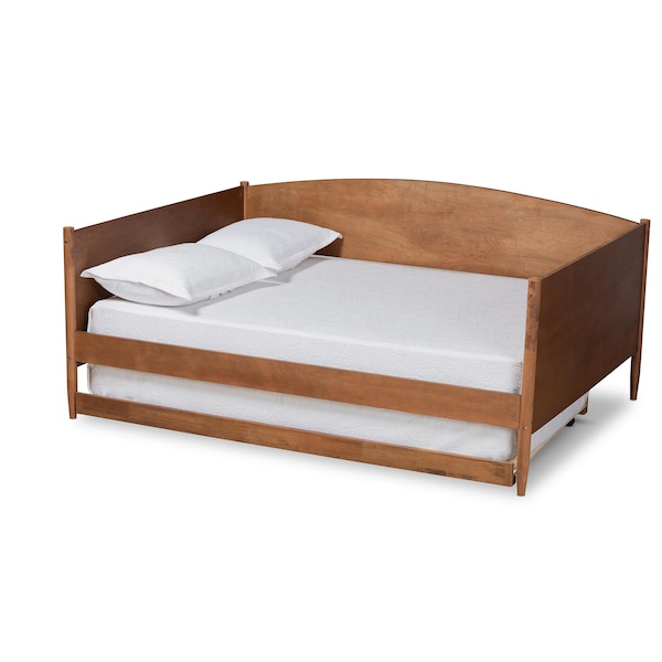 Baxton Studio Veles Mid-Century Modern Ash Walnut Finished Wood Full Size Daybed with Trundle - 183-11174-9826-ZORO