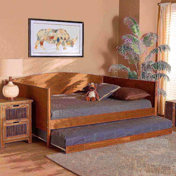 Baxton Studio Veles Mid-Century Modern Ash Walnut Finished Wood Full Size Daybed with Trundle - 183-11174-9826-ZORO