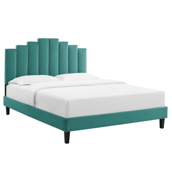 Modway Furniture Elise Performance Velvet Platform Bed, Teal - Twin Size - MOD-6876-TEA