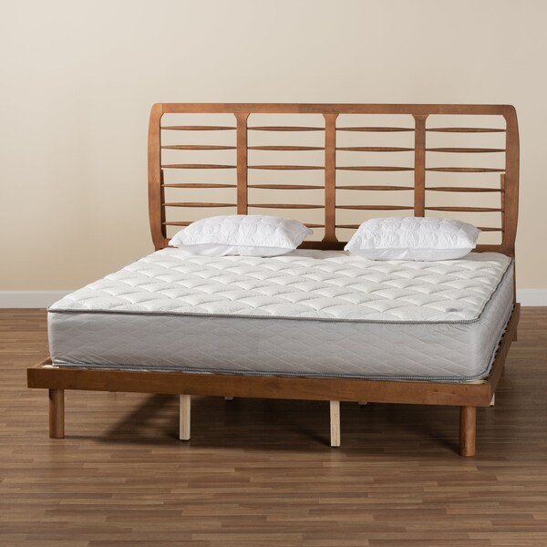 Baxton Studio Petra Mid-Century Modern Ash Walnut Finished Wood King Size Platform Bed - 230-11149-11889-ZORO