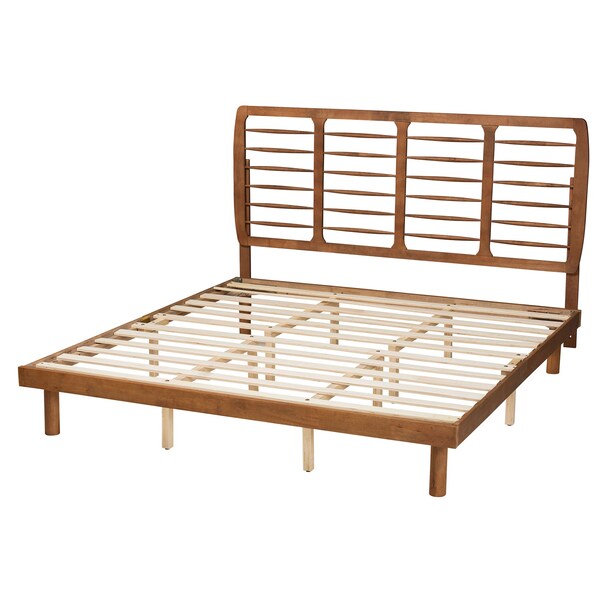 Baxton Studio Petra Mid-Century Modern Ash Walnut Finished Wood King Size Platform Bed - 230-11149-11889-ZORO