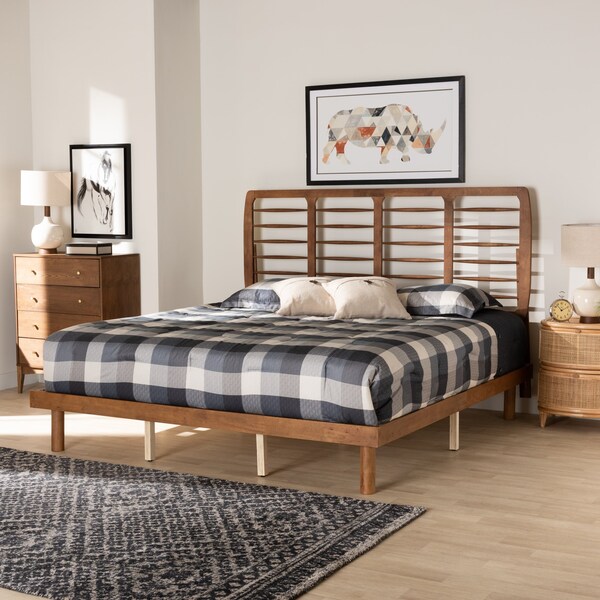 Baxton Studio Petra Mid-Century Modern Ash Walnut Finished Wood King Size Platform Bed - 230-11149-11889-ZORO