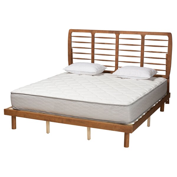 Baxton Studio Petra Mid-Century Modern Ash Walnut Finished Wood King Size Platform Bed - 230-11149-11889-ZORO