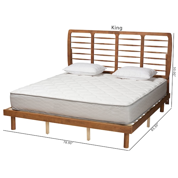 Baxton Studio Petra Mid-Century Modern Ash Walnut Finished Wood King Size Platform Bed - 230-11149-11889-ZORO