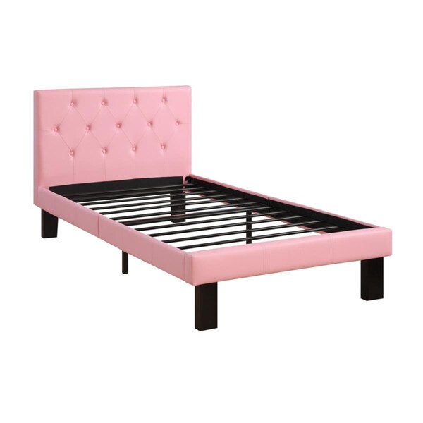 Benzara 36 x 78 x 56 in. Full Size Faux Leather Upholstered Bed with Tufted Headboard - Pink - BM171750