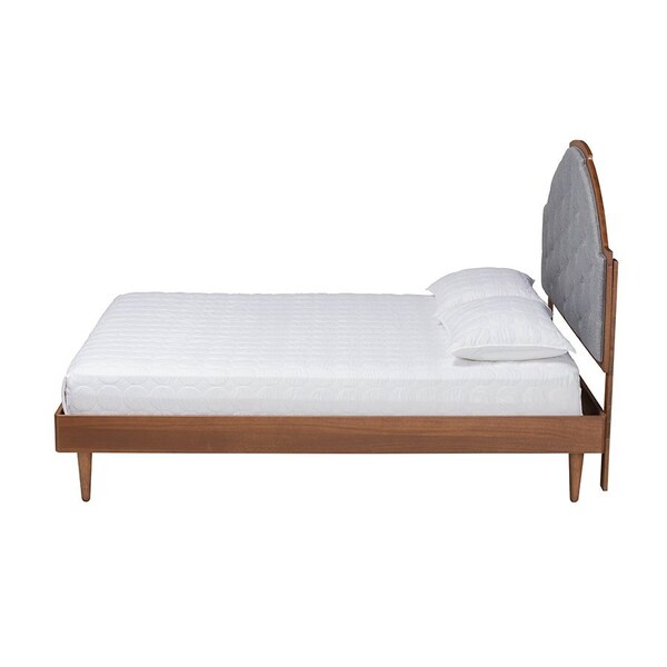 Baxton Studio Ardelle Mid-Century Modern Grey Fabric and Walnut Brown Wood Queen Size Platform Bed - 246-12652-9814-ZORO