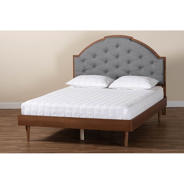 Baxton Studio Ardelle Mid-Century Modern Grey Fabric and Walnut Brown Wood Queen Size Platform Bed - 246-12652-9814-ZORO