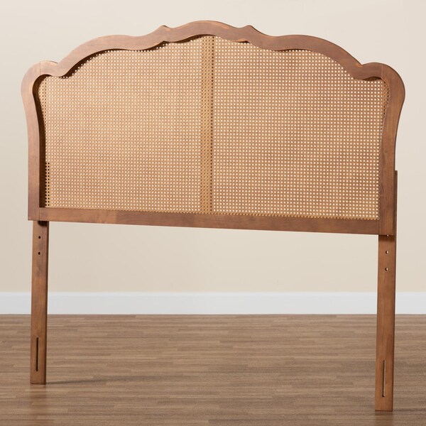 Baxton Studio Leandra Classic and Traditional Ash Walnut Finished Wood Queen Size Headboard with Rattan - 238-12666-ZORO