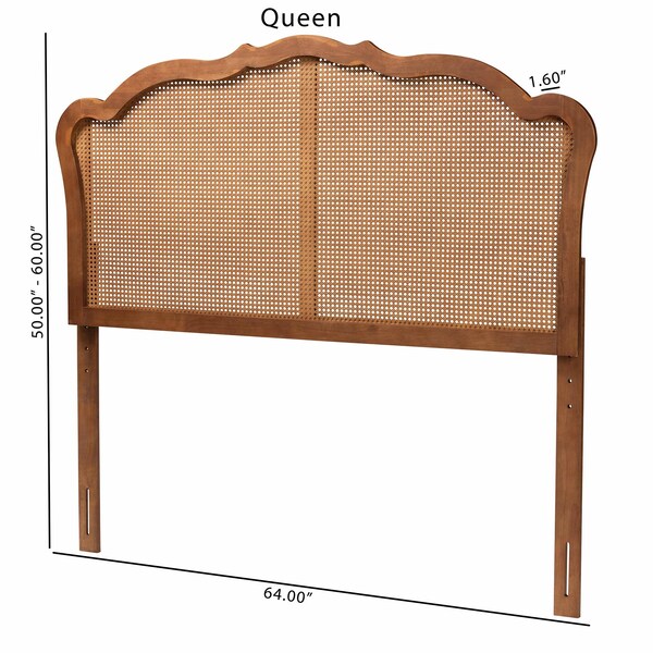 Baxton Studio Leandra Classic and Traditional Ash Walnut Finished Wood Queen Size Headboard with Rattan - 238-12666-ZORO