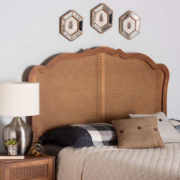 Baxton Studio Leandra Classic and Traditional Ash Walnut Finished Wood Queen Size Headboard with Rattan - 238-12666-ZORO