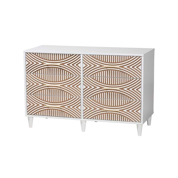 Baxton Studio Louetta Coastal White Caved Contrasting King Size 4-Piece Bedroom Set - 246-13624-13628-13628-13625-ZORO