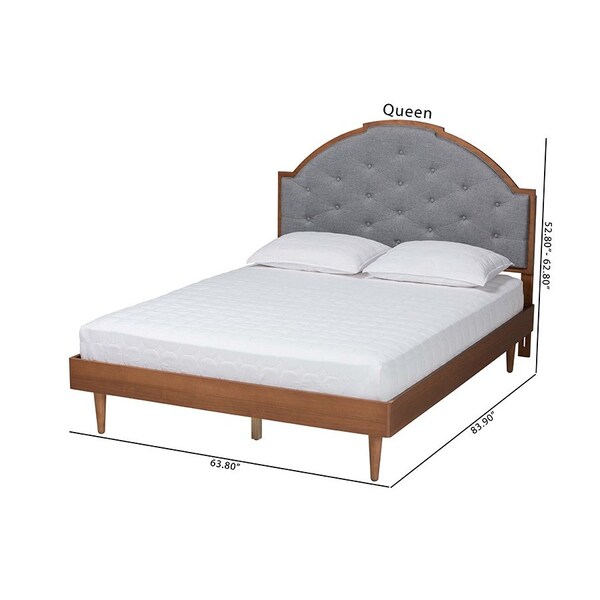 Baxton Studio Ardelle Mid-Century Modern Grey Fabric and Walnut Brown Wood King Size Platform Bed - 246-12653-9816-ZORO