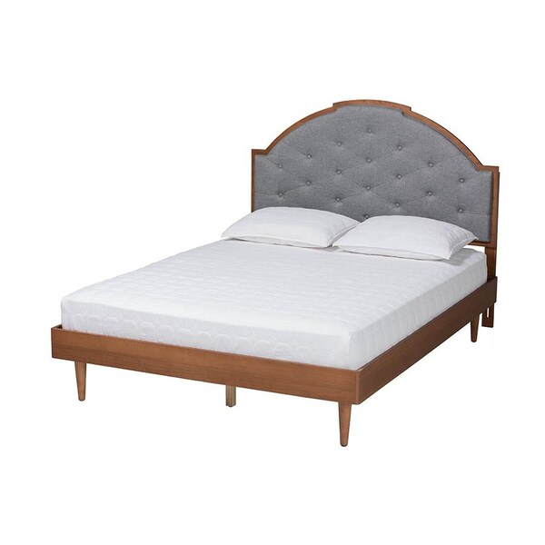 Baxton Studio Ardelle Mid-Century Modern Grey Fabric and Walnut Brown Wood King Size Platform Bed - 246-12653-9816-ZORO