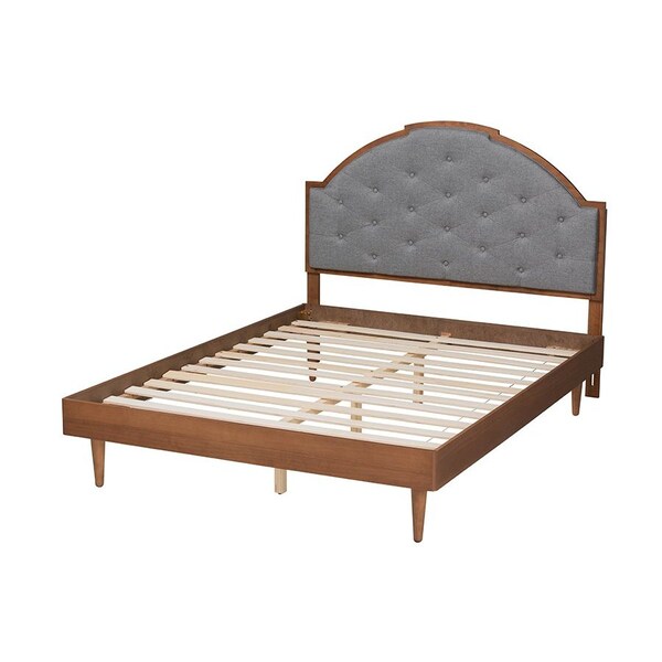 Baxton Studio Ardelle Mid-Century Modern Grey Fabric and Walnut Brown Wood King Size Platform Bed - 246-12653-9816-ZORO